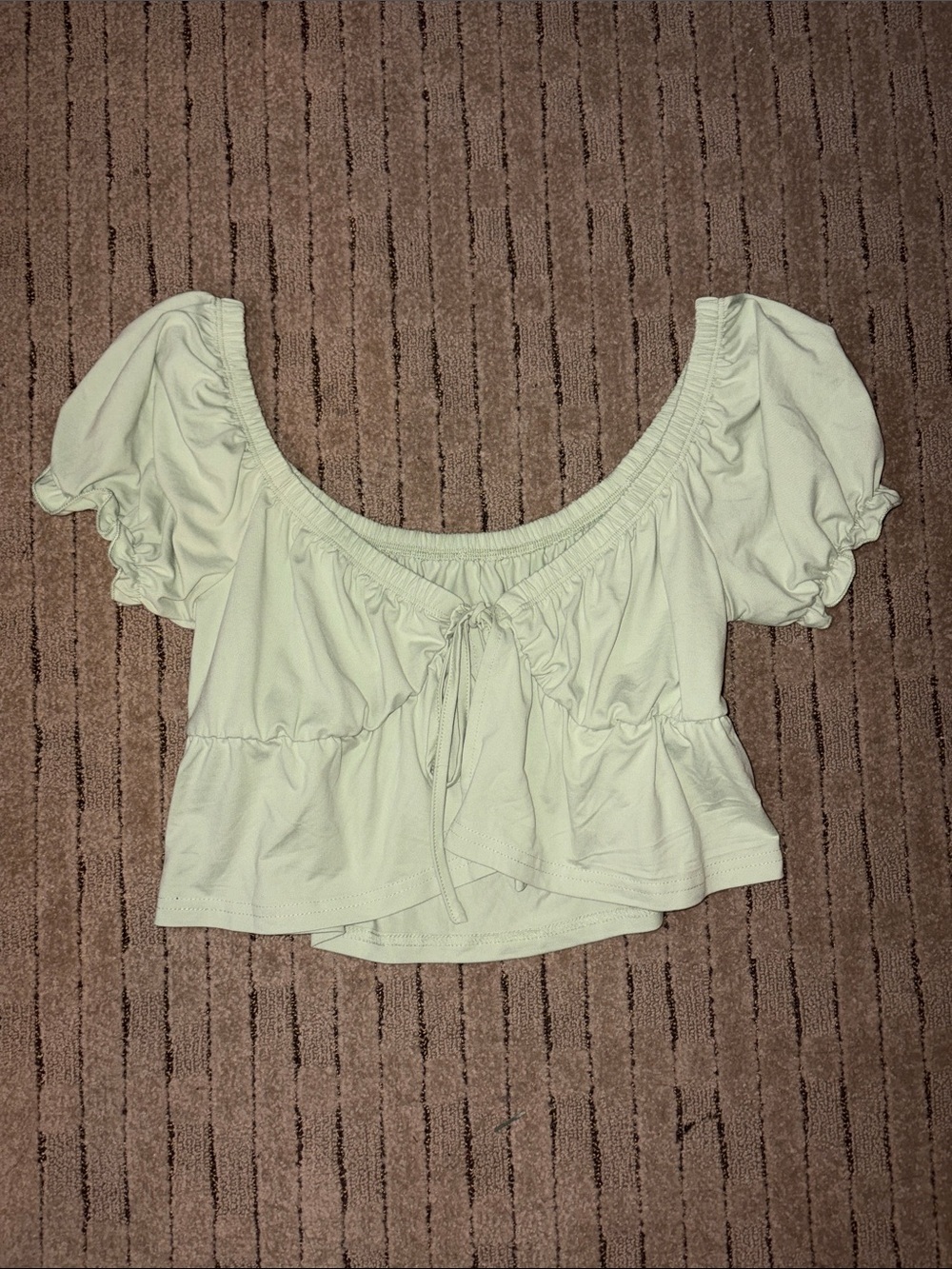 SHEIN Light Green Puff-Sleeve Cropped Top - Women
